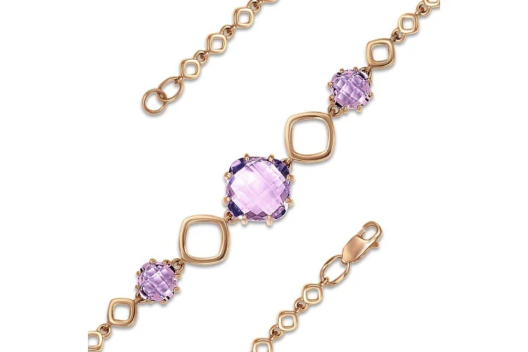 Браслет из красного золота с 3 аметистами