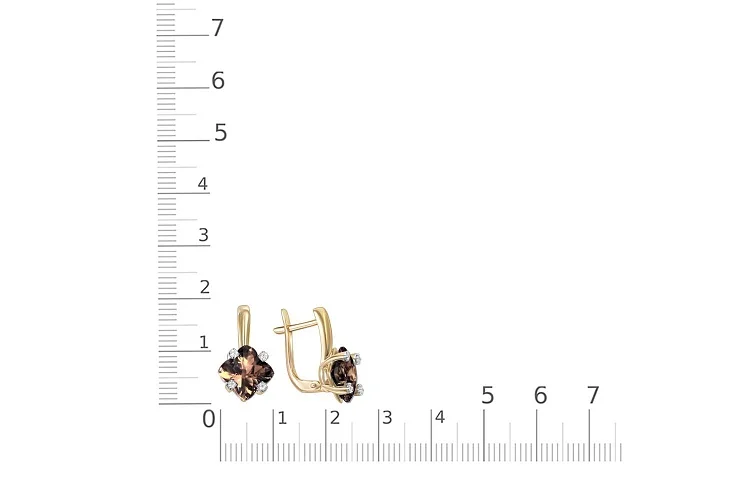 Серьги из жёлтого золота с 2 раухтопазами и 8 фианитами
