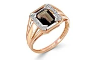 Кольцо из красного золота с раухтопазом и 20 фианитами