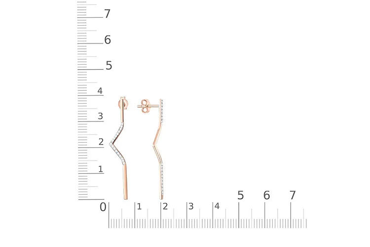 Серьги-пусеты Дорожки из красного золота с 33 фианитами