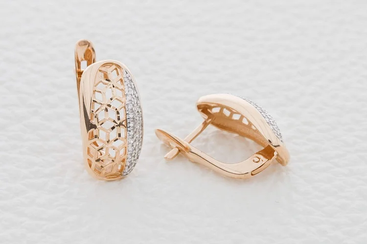 Серьги из красного золота с 42 фианитами