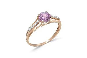 Кольцо из красного золота с аметистом и 10 фианитами