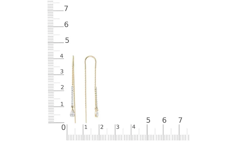 Серьги-продёвки Дорожки из красного золота с горным хрусталём и 20 фианитами