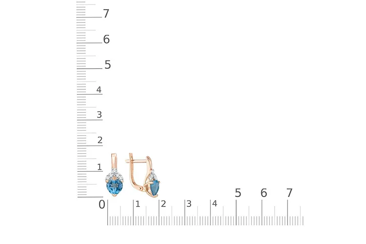 Серьги Сердца из красного золота с 2 топазами swiss и 10 фианитами