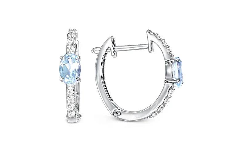 Серьги из белого золота с 2 топазами sky и 16 фианитами