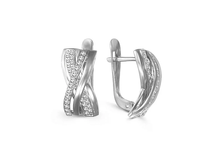 Серьги из белого золота с 62 фианитами