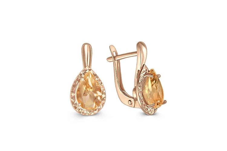 Серьги из красного золота с 2 цитринами