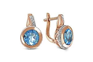 Серьги из красного золота с 2 топазами swiss и 58 фианитами