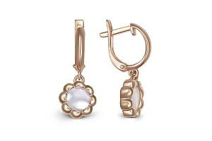 Детские серьги Цветы из красного золота с перламутром