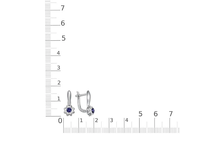 Серьги Цветы из белого золота с 2 корундами и 16 бриллиантами
