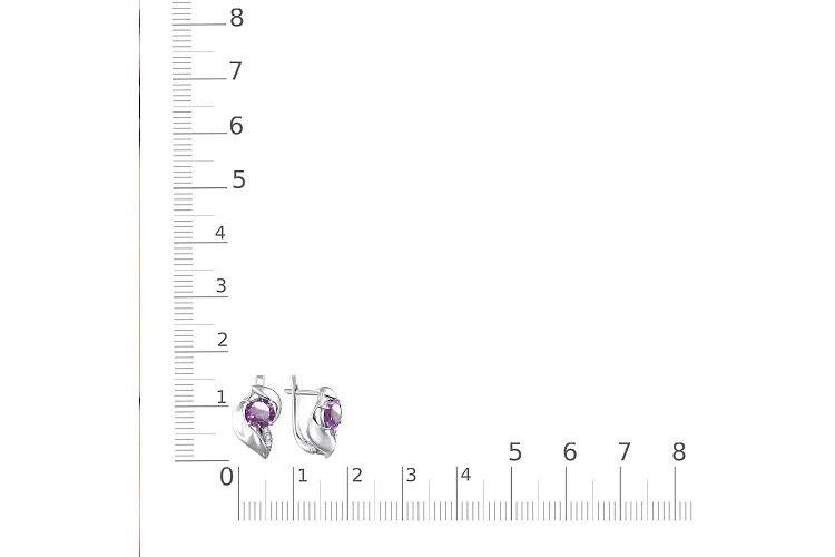 Серьги из белого золота с 2 аметистами и 6 фианитами