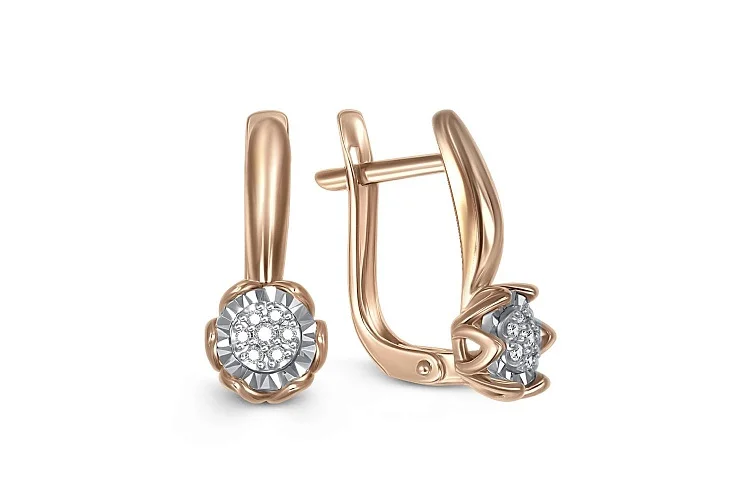 Серьги Цветы из красного золота с 14 бриллиантами