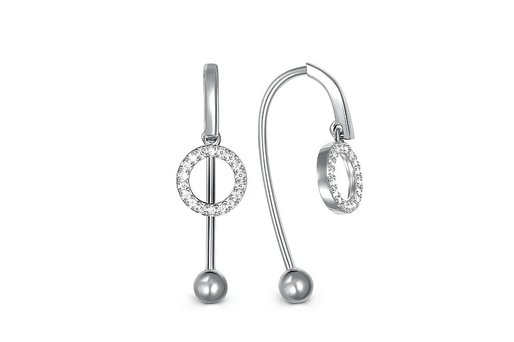 Серьги из белого золота с 36 фианитами