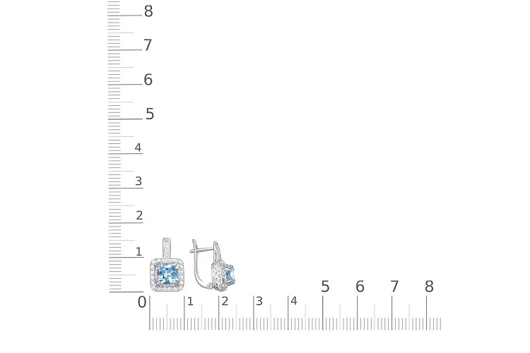 Серьги из белого золота с 2 топазами swiss и 46 фианитами