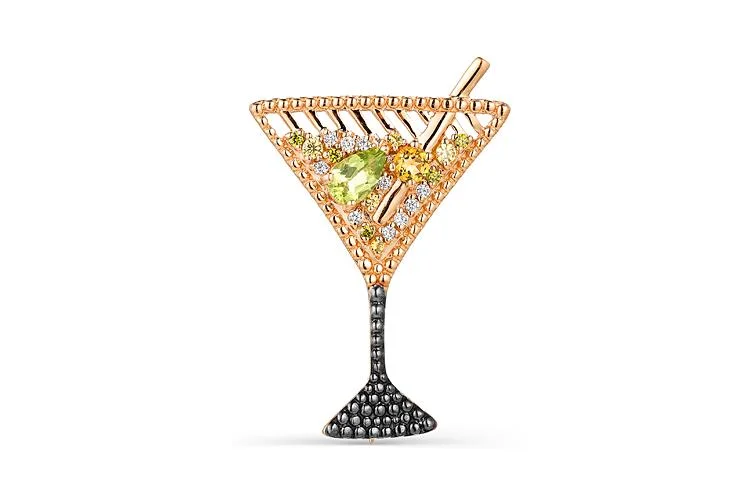 Брошь Коктейль из красного золота с хризолитами, цитринами и фианитами