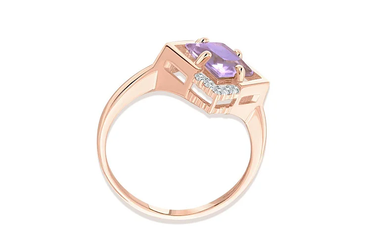 Кольцо из красного золота с аметистом и 10 фианитами