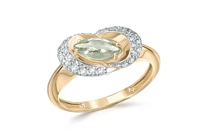 Кольцо из жёлтого золота с аметистом и 34 фианитами