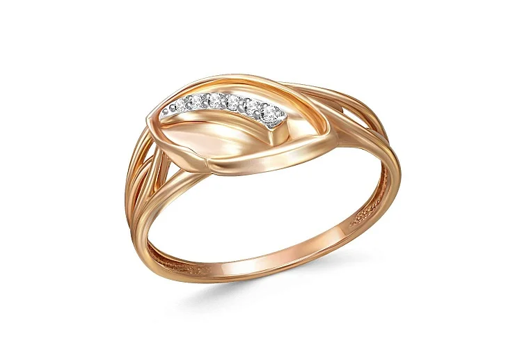 Кольцо Цветок из красного золота с 6 фианитами