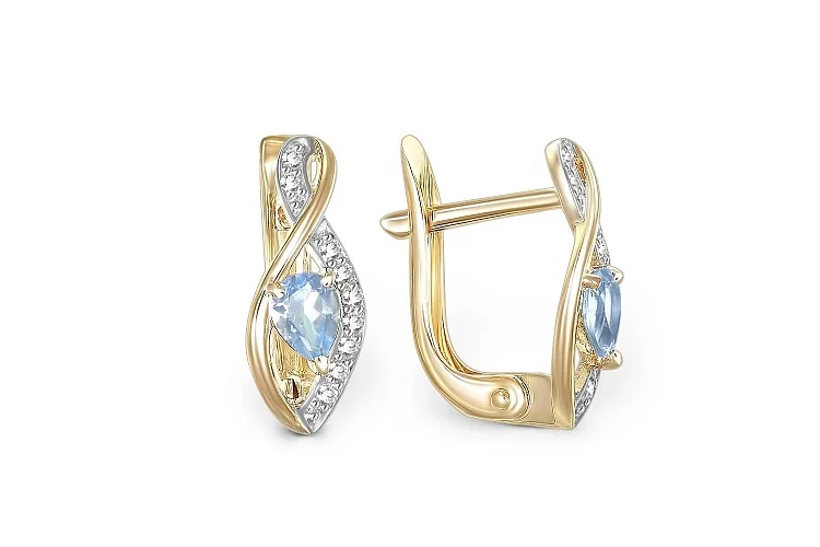 Серьги из жёлтого золота с 2 топазами swiss и 18 бриллиантами