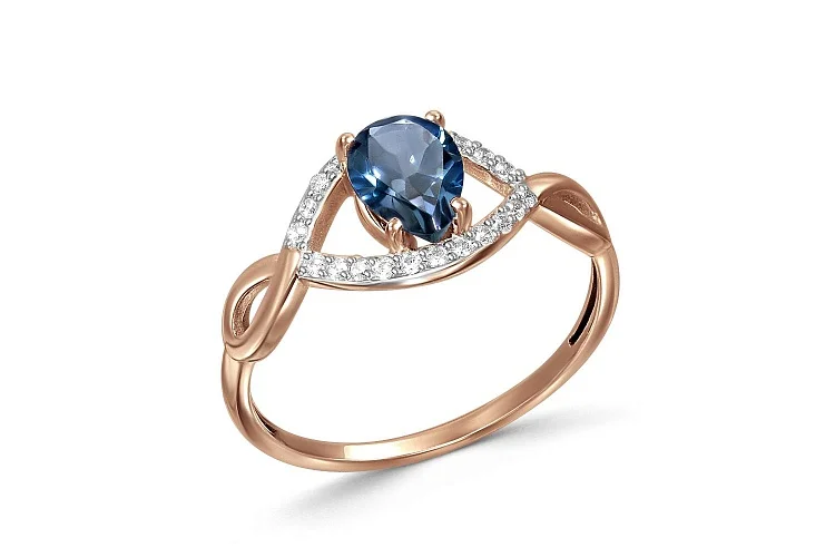 Кольцо из красного золота с топазом лондон и 22 фианитами