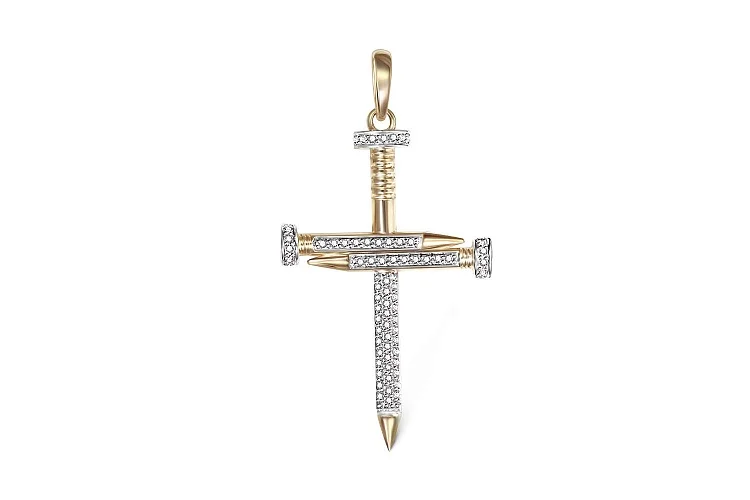 Подвеска Крест из жёлтого золота с 71 фианитами