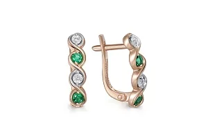 Серьги из красного золота с 4 изумрудами и 4 бриллиантами