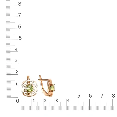 Серьги Квадраты из красного золота с 2 хризолитами