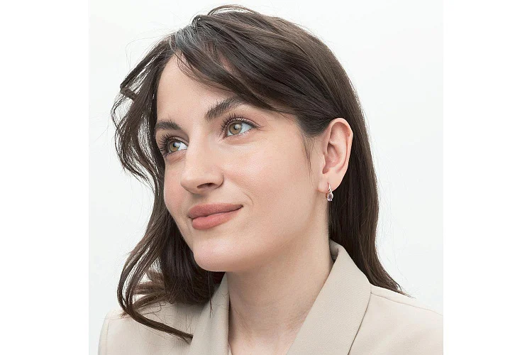 Серьги из красного золота с 2 аметистами и 6 фианитами