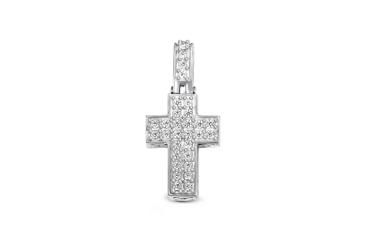 Крест из белого золота с 31 фианитами