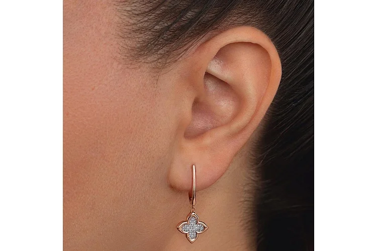 Серьги Клевер из красного золота с 42 выращенными бриллиантами