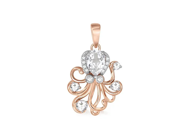 Подвеска из красного золота с горным хрусталём и 10 фианитами