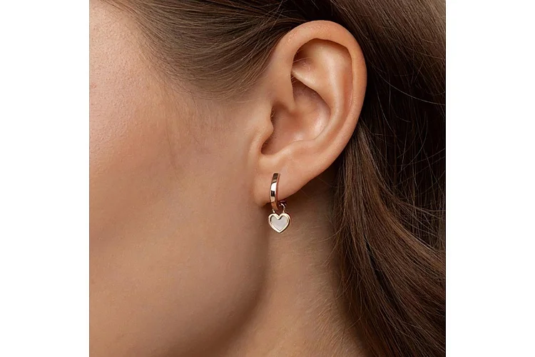 Подвеска серёг-трансформеров Сердце из красного золота с перламутром