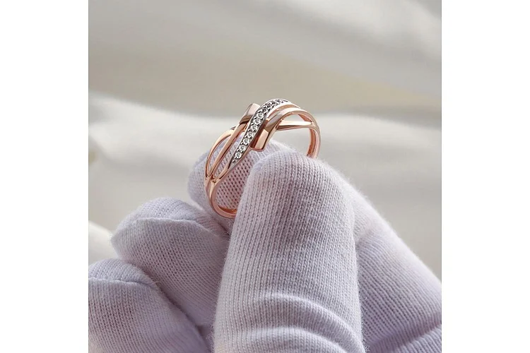 Кольцо дорожка из красного золота с 11 бриллиантами