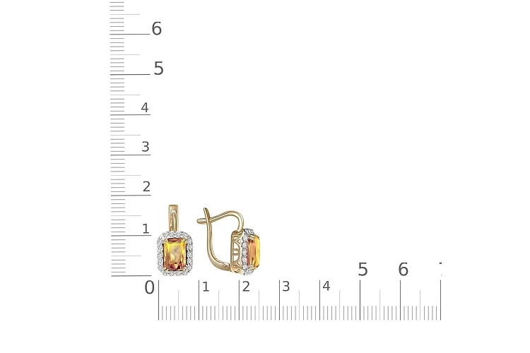 Серьги из жёлтого золота с 2 цитринами и 36 фианитами