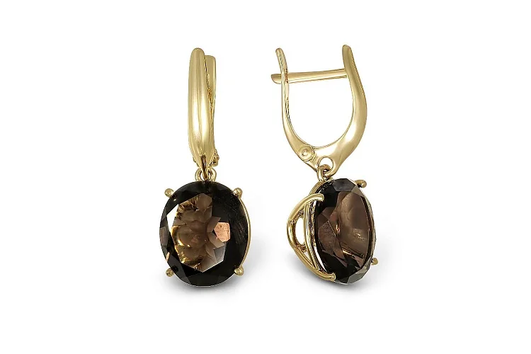 Серьги из жёлтого золота с 2 раухтопазами