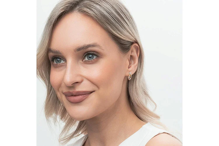 Серьги из красного золота с 2 цитринами и 16 фианитами