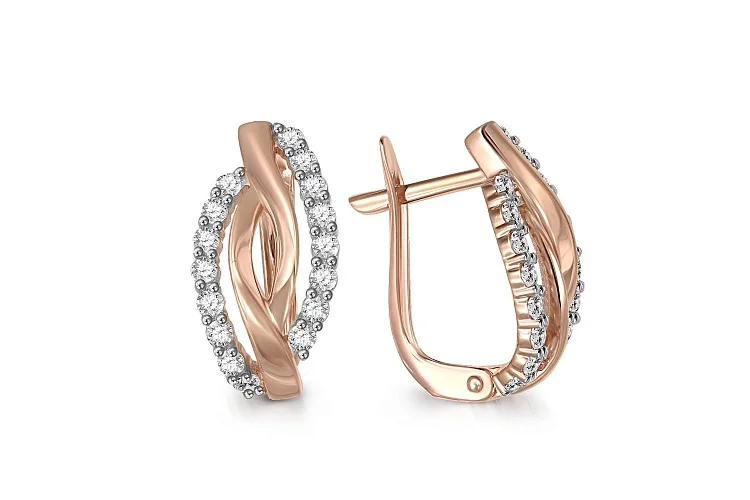 Серьги из красного золота с 32 фианитами