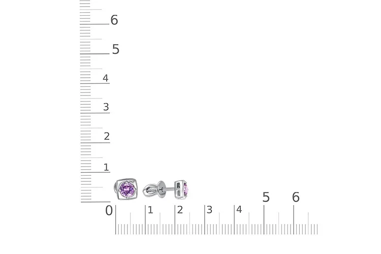 Серьги-пусеты Квадраты из белого золота с 2 аметистами