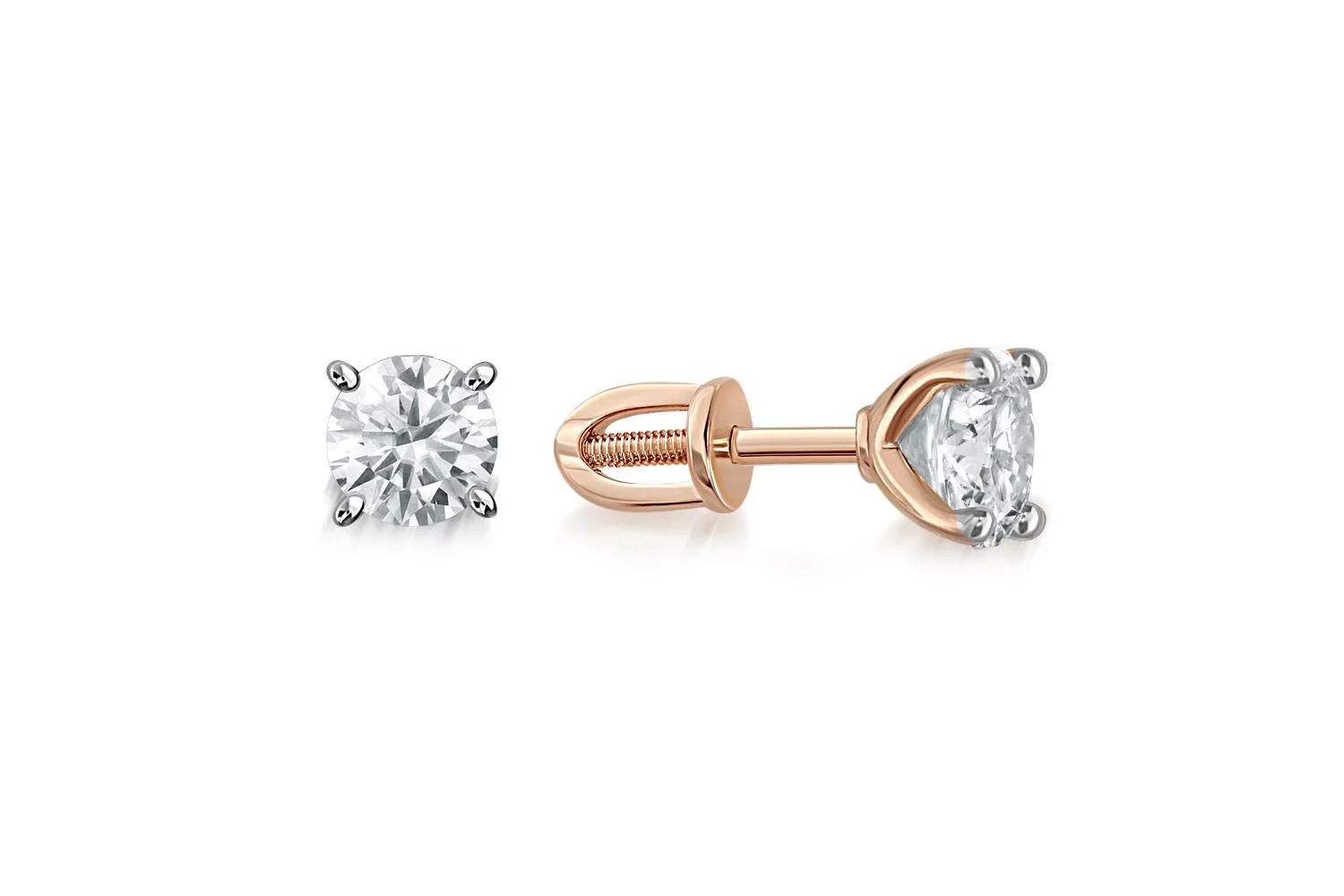 Серьги-пусеты из красного золота с 2 кристаллами swarovski
