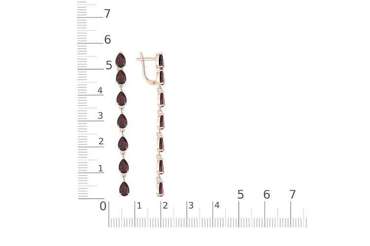 Серьги Дорожки из красного золота с 14 гранатами