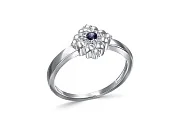 Кольцо Цветок из белого золота с корундом и 4 фианитами