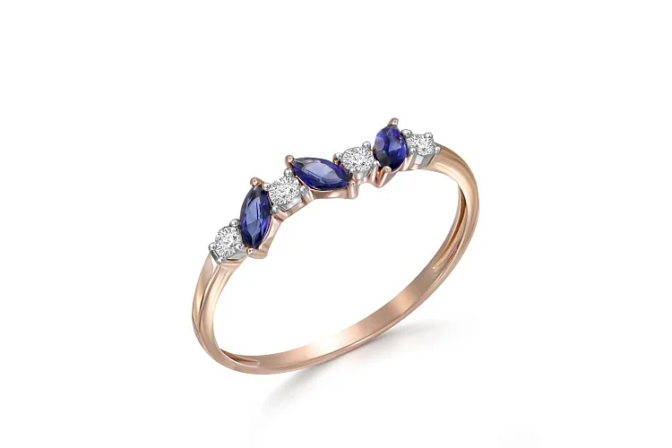 Кольцо Дорожка из красного золота с 3 корундами и 4 бриллиантами