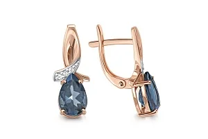 Серьги из красного золота с 2 топазами лондон и 6 фианитами