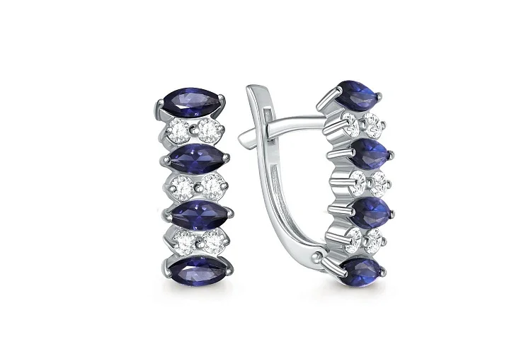 Серьги Дорожки из белого золота с 8 сапфирами и 12 бриллиантами