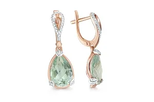 Серьги из красного золота с 2 празиолитами и 64 фианитами