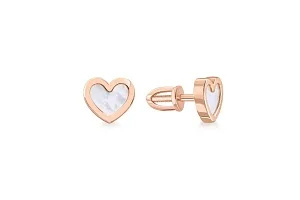 Серьги-пусеты Сердца из красного золота с перламутром