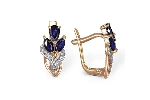 Серьги Цветы из красного золота с 6 сапфирами и 8 бриллиантами