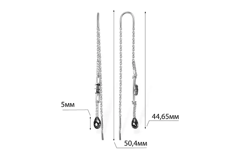 Серьги-продёвки из красного золота с 4 гранатами и 20 фианитами