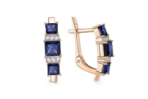 Серьги из красного золота с 6 корундами и 12 бриллиантами