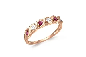 Кольцо Дорожка из красного золота с 3 корундами и 3 бриллиантами